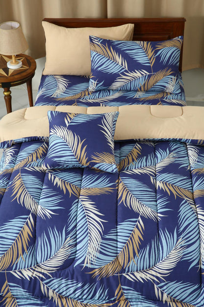 5 PCs Single Comforter Set-Blue Feathers Comforters Apricot