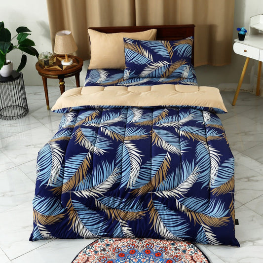 5 PCs Single Comforter Set-Blue Feathers Comforters Apricot
