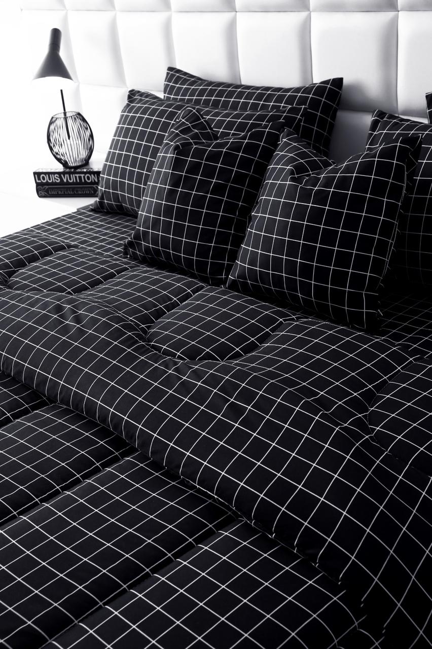 8 PCs Winter Razai Set-Black Check Comforters Apricot