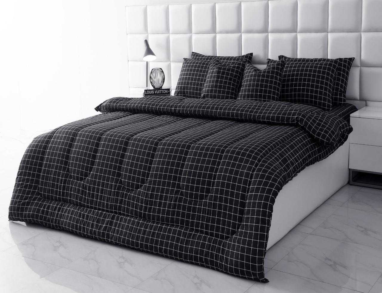 8 PCs Winter Razai Set-Black Check Comforters Apricot