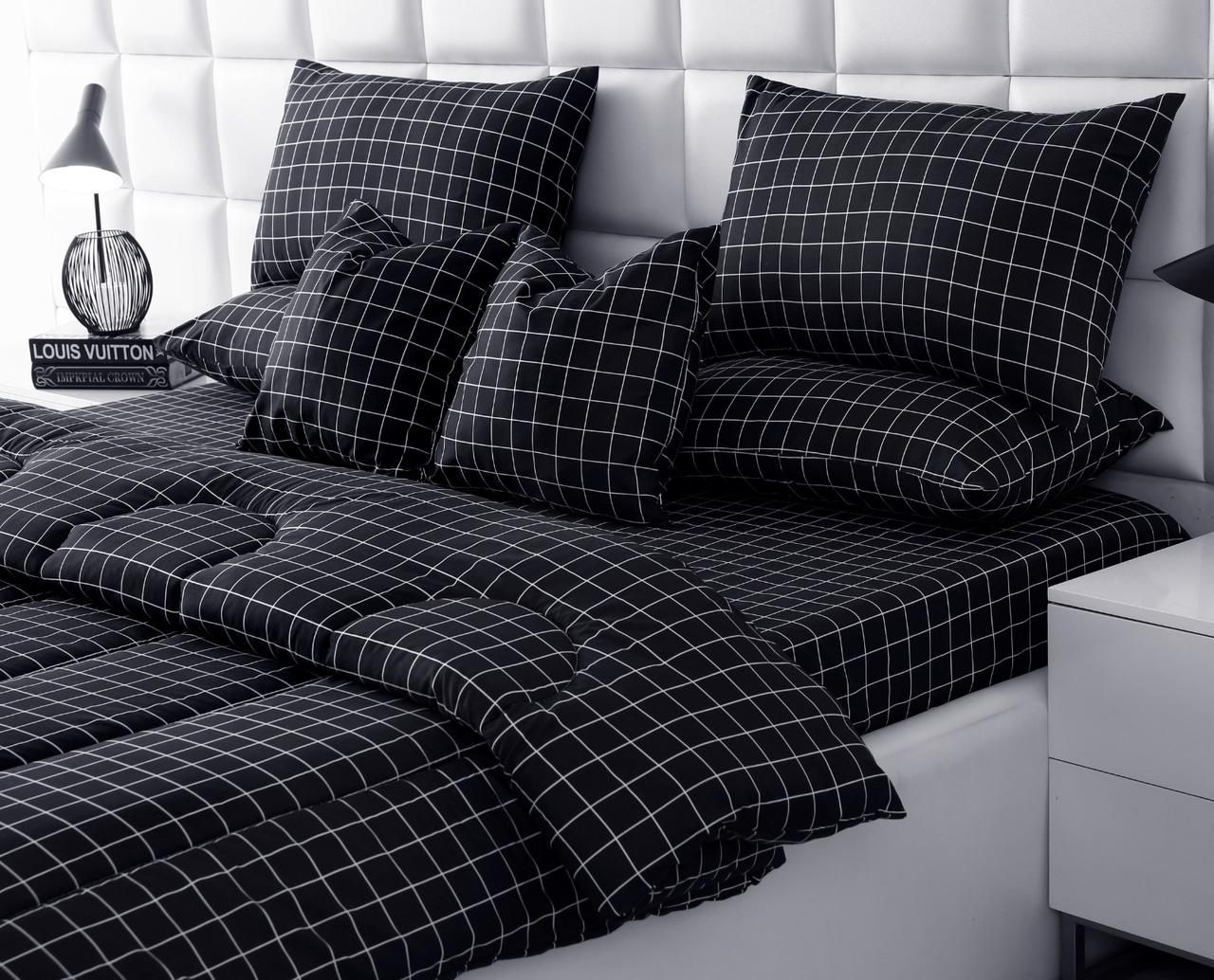8 PCs Winter Razai Set-Black Check Comforters Apricot