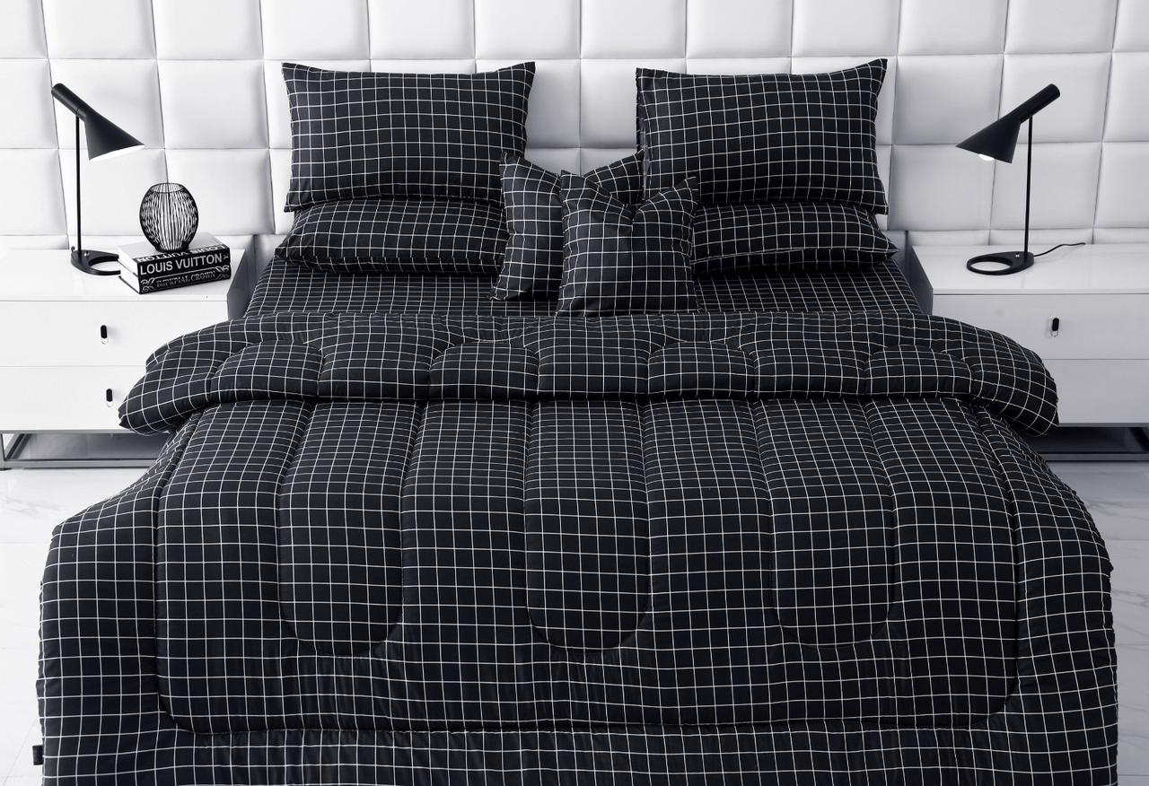 8 PCs Winter Razai Set-Black Check Comforters Apricot