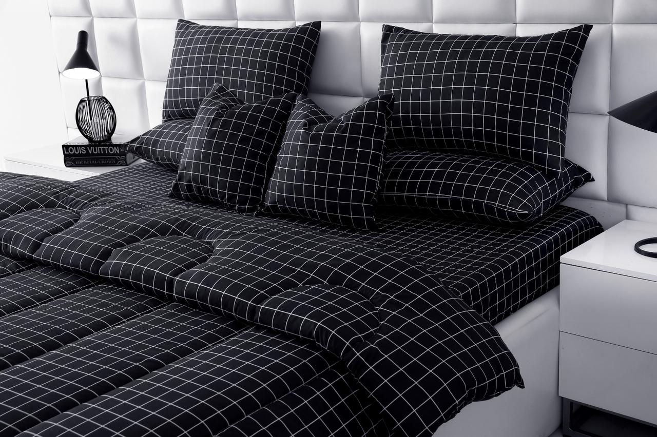 8 PCs Winter Razai Set-Black Check Comforters Apricot