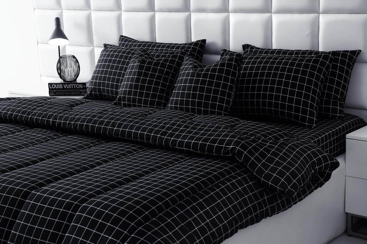 8 PCs Winter Razai Set-Black Check Comforters Apricot