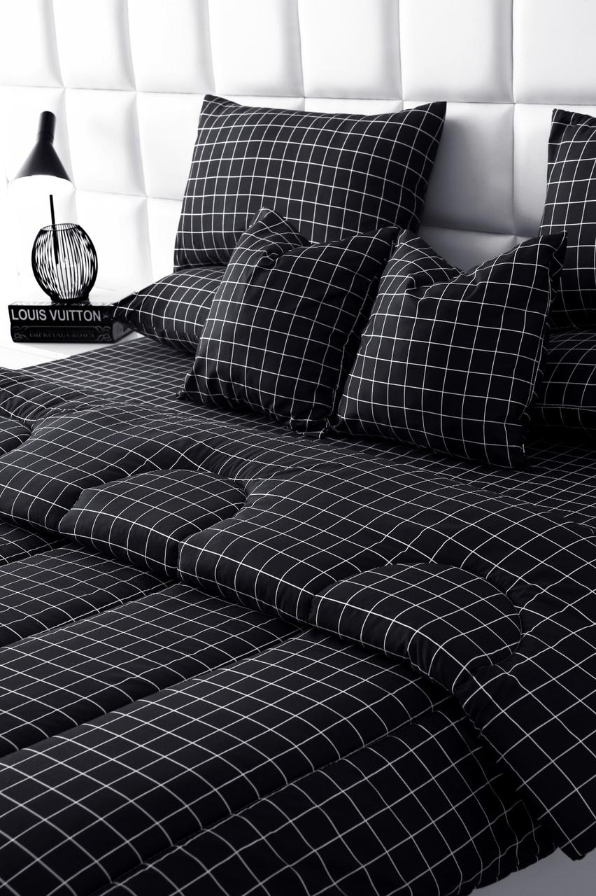 8 PCs Winter Razai Set-Black Check Comforters Apricot