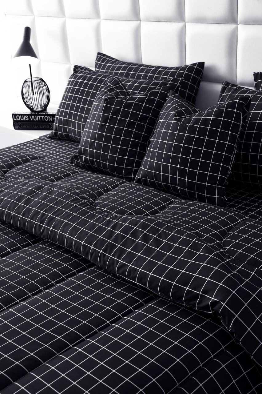 8 PCs Winter Razai Set-Black Check Comforters Apricot