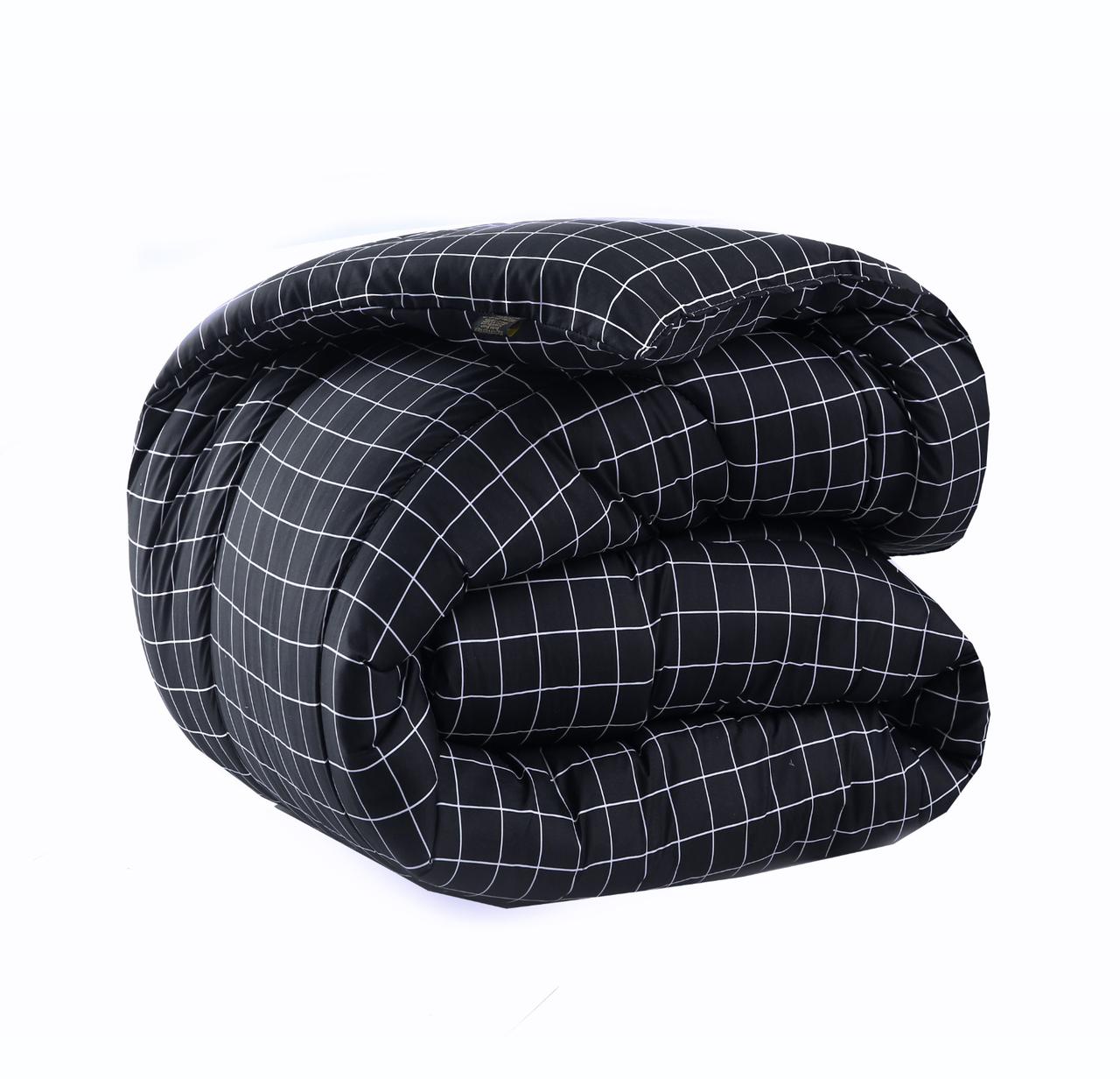 8 PCs Winter Razai Set-Black Check Comforters Apricot
