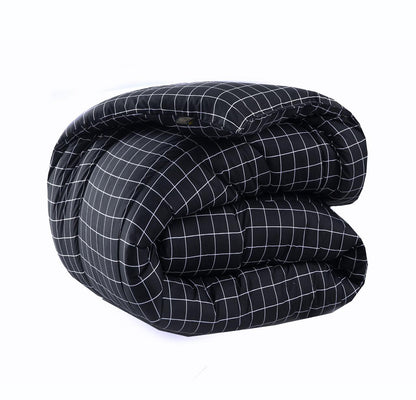 8 PCs Winter Razai Set-Black Check Comforters Apricot