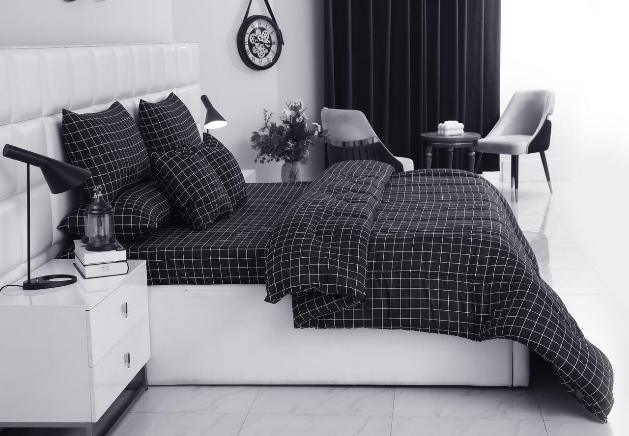 8 PCs Winter Razai Set-Black Check Comforters Apricot