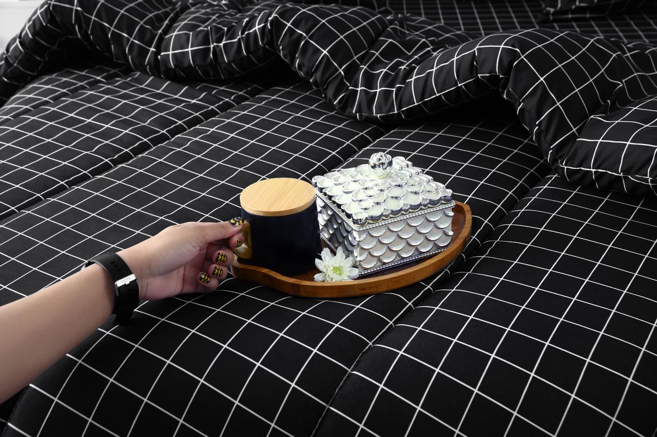 8 PCs Winter Razai Set-Black Check Comforters Apricot