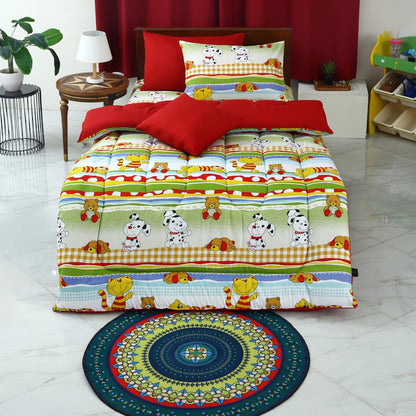 5 PCs Single Comforter Set-Puppies Party(With Red Reverse)