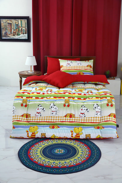 5 PCs Single Comforter Set-Puppies Party(With Red Reverse)