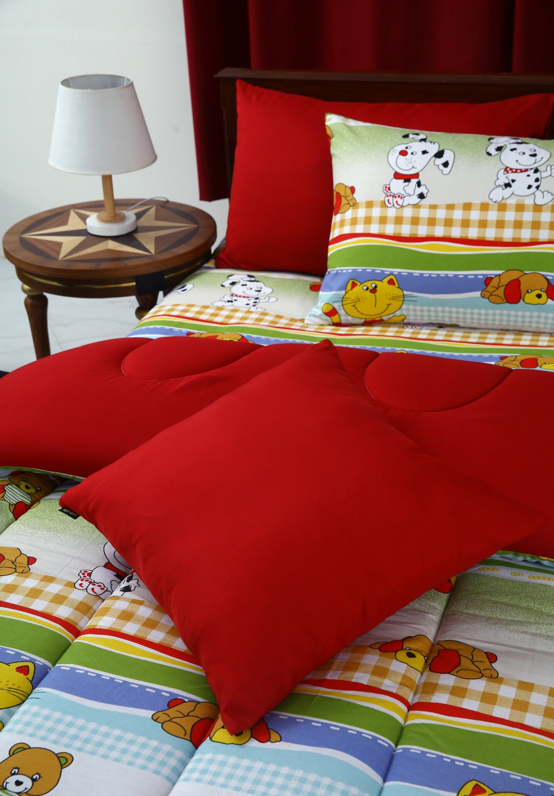 5 PCs Single Comforter Set-Puppies Party(With Red Reverse)
