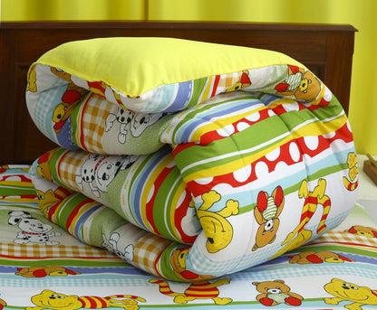 5 PCs Single Comforter Set-Puppies Party(With Yellow Reverse)