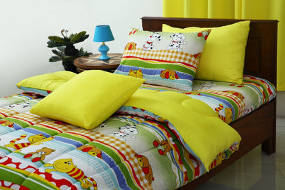 5 PCs Single Comforter Set-Puppies Party(With Yellow Reverse)