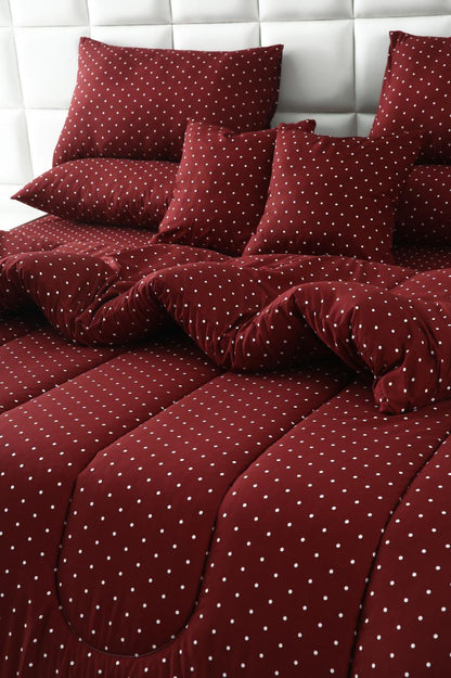 8 PCs Winter Razai Set-Plum Polka Comforters Apricot