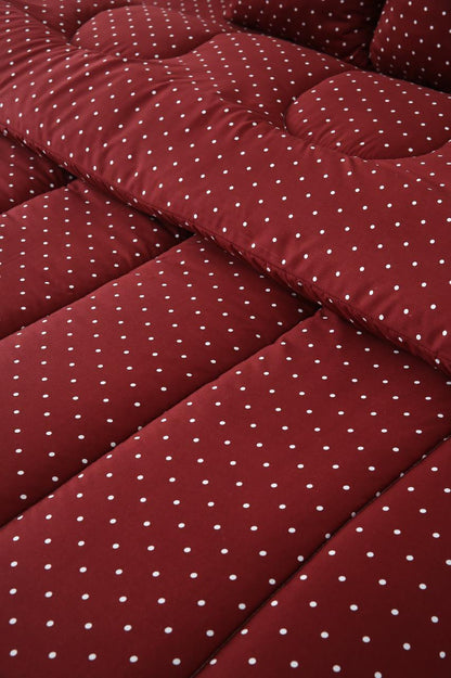 8 PCs Winter Razai Set-Plum Polka Comforters Apricot