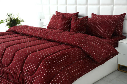 8 PCs Winter Razai Set-Plum Polka Comforters Apricot