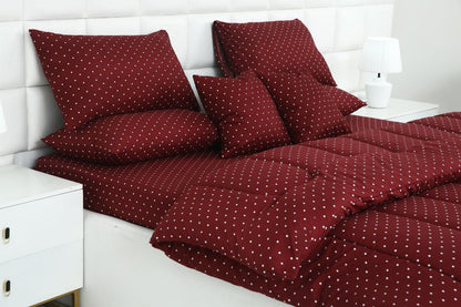 5 PCs Single Razai Set-Plum Polka Comforters Apricot