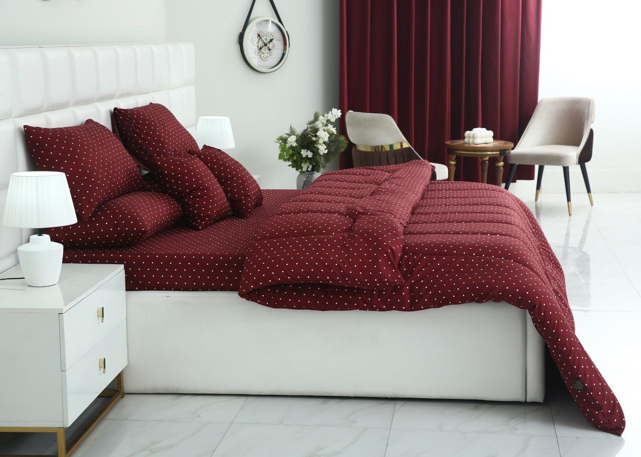 5 PCs Single Razai Set-Plum Polka Comforters Apricot