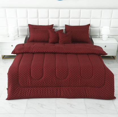 8 PCs Winter Razai Set-Plum Polka Comforters Apricot