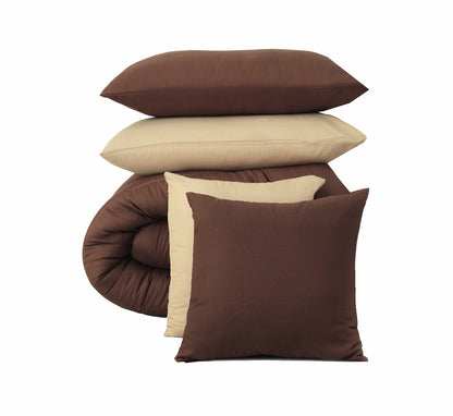 8 PCs Winter Razai Set-Brown Over Beige Comforters Apricot