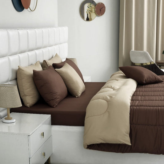 5 PCs Single Razai Set-Brown Over Beige Comforters Apricot