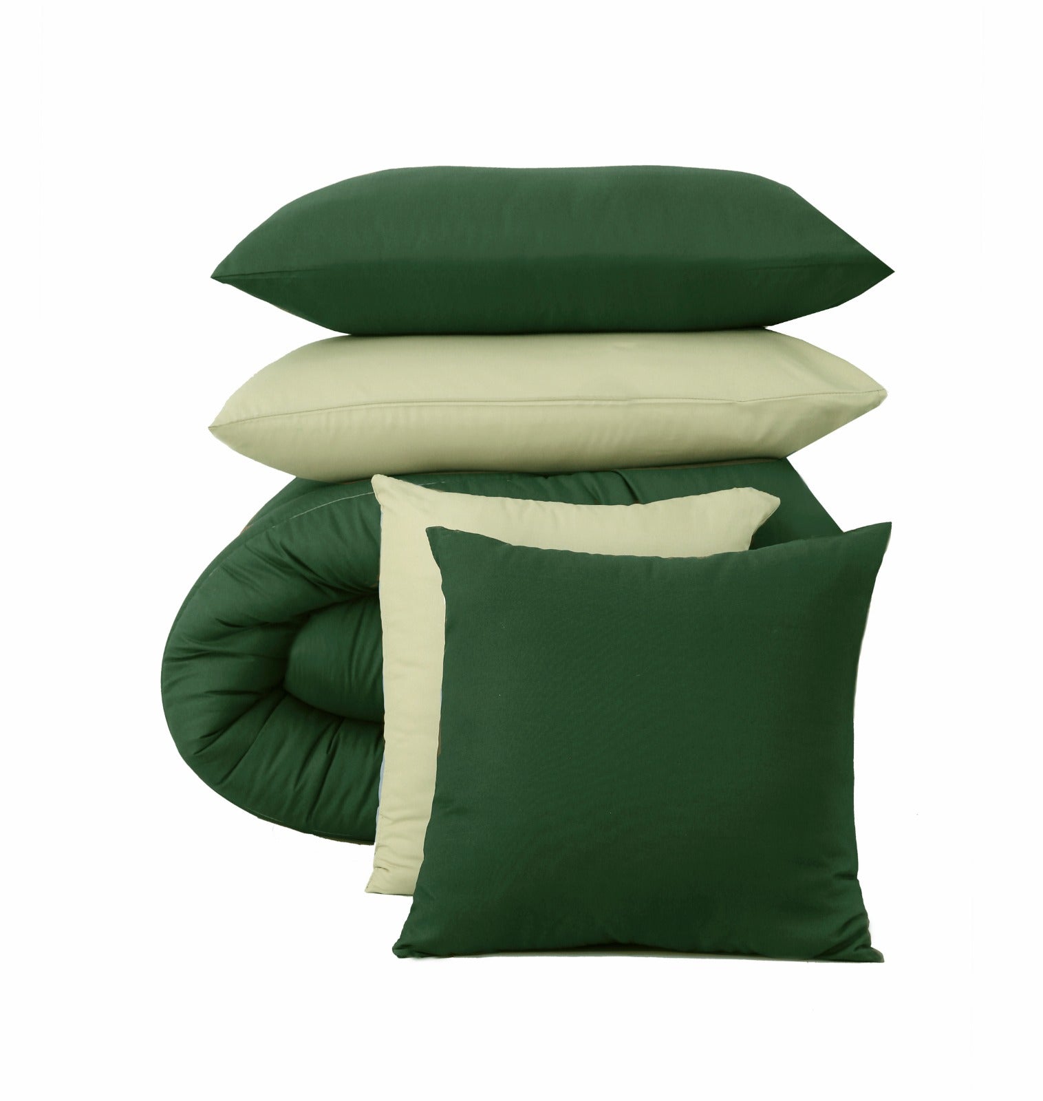 8 PCs Winter Razai Set-Olive Over Sage Green Comforters Apricot