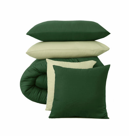 8 PCs Winter Razai Set-Olive Over Sage Green Comforters Apricot