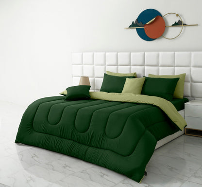 8 PCs Winter Razai Set-Olive Over Sage Green Comforters Apricot