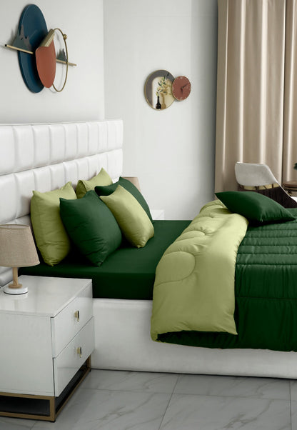 8 PCs Winter Razai Set-Olive Over Sage Green Comforters Apricot