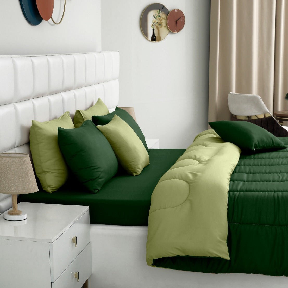 5 PCs Single Razai Set-Olive Over Sage Green Comforters Apricot