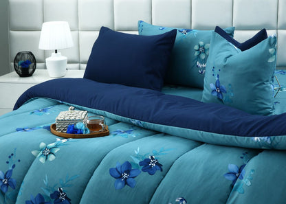 8 PCs Winter Razai Set-Azure Bloom Comforters Apricot