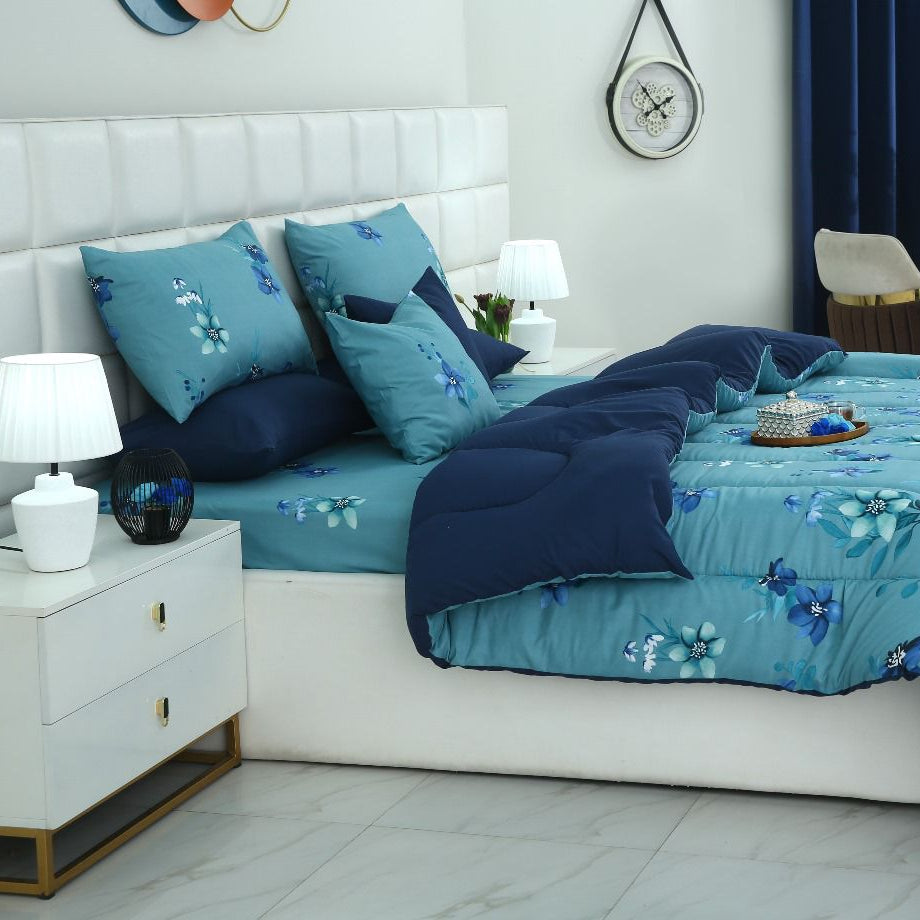 5 PCs Single Razai Set-Azure Bloom Comforters Apricot