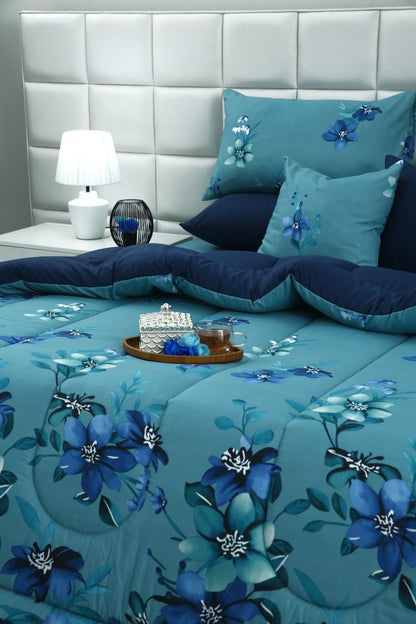5 PCs Single Razai Set-Azure Bloom Comforters Apricot