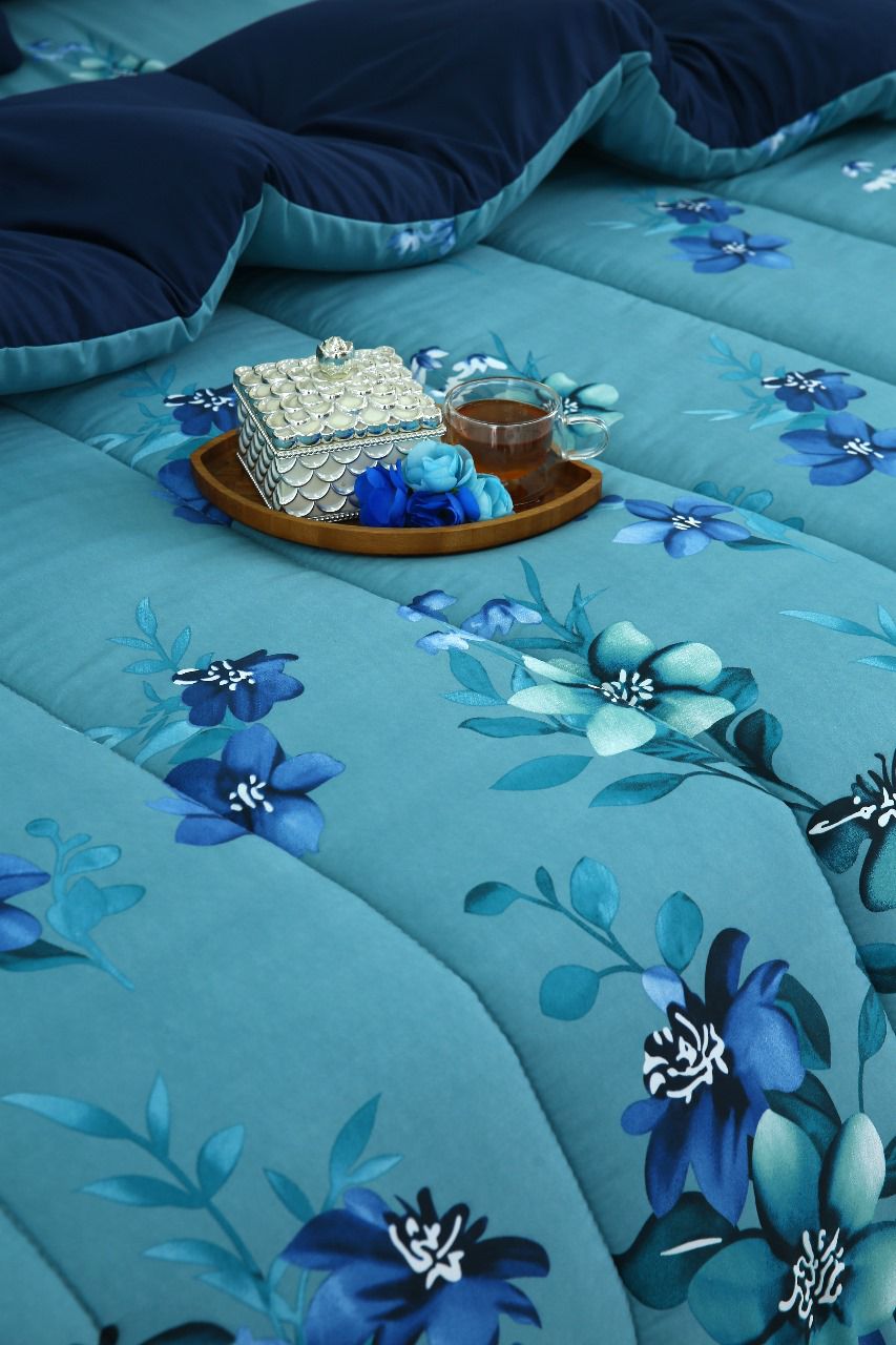 5 PCs Single Razai Set-Azure Bloom Comforters Apricot