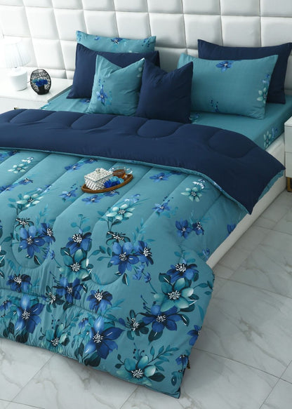 8 PCs Winter Razai Set-Azure Bloom Comforters Apricot