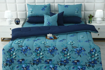 8 PCs Winter Razai Set-Azure Bloom Comforters Apricot