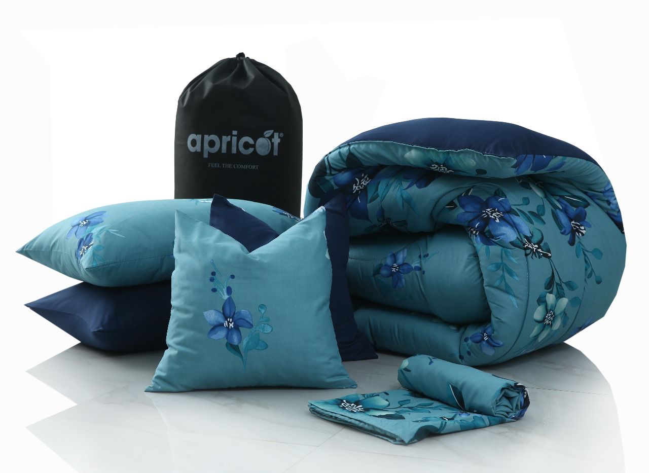 5 PCs Single Razai Set-Azure Bloom Comforters Apricot