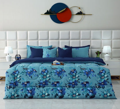 8 PCs Winter Razai Set-Azure Bloom Comforters Apricot