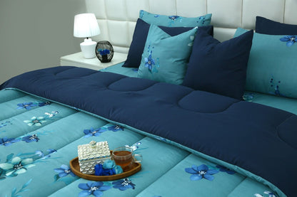 8 PCs Winter Razai Set-Azure Bloom Comforters Apricot