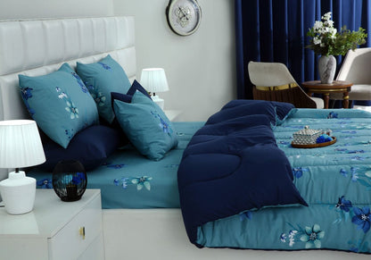 5 PCs Single Razai Set-Azure Bloom Comforters Apricot
