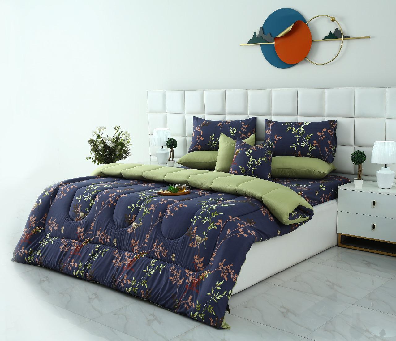 8 PCs Winter Razai Set-Retro Leaf Comforters Apricot