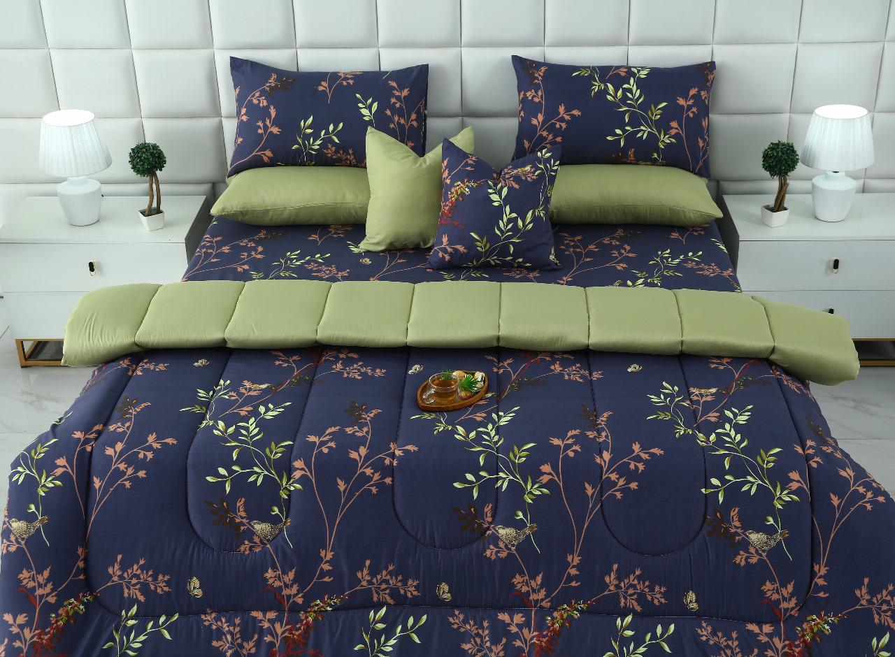 8 PCs Winter Razai Set-Retro Leaf Comforters Apricot