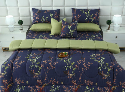 8 PCs Winter Razai Set-Retro Leaf Comforters Apricot