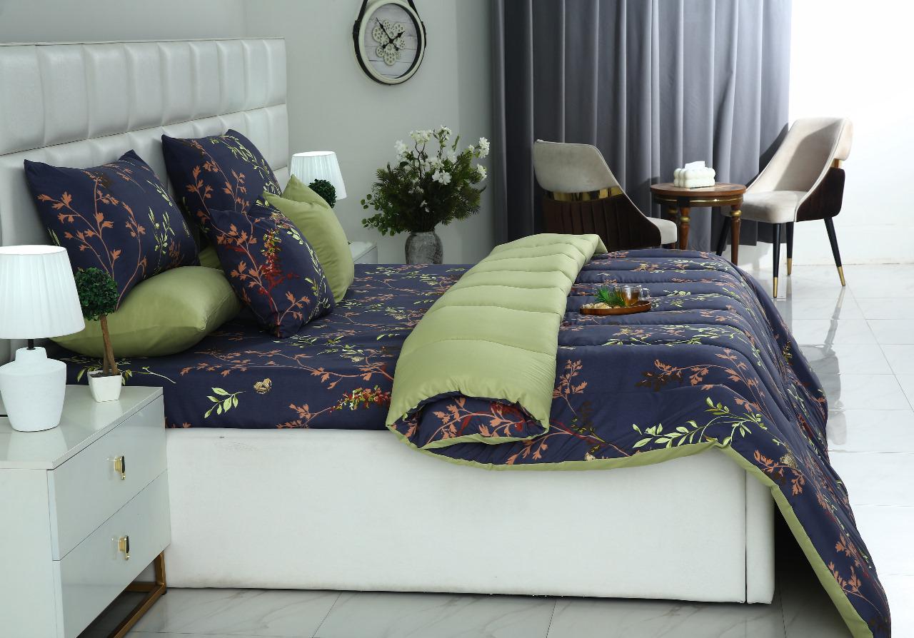 8 PCs Winter Razai Set-Retro Leaf Comforters Apricot