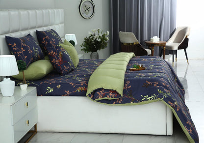 8 PCs Winter Razai Set-Retro Leaf Comforters Apricot