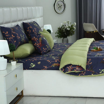 5 PCs Single Razai Set-Retro Leaf Comforters Apricot