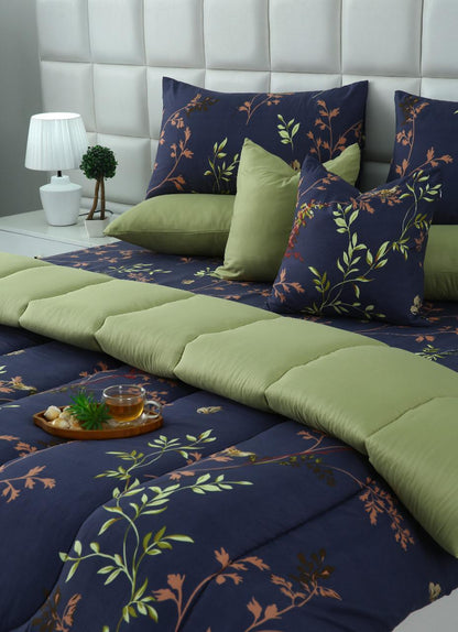 5 PCs Single Razai Set-Retro Leaf Comforters Apricot