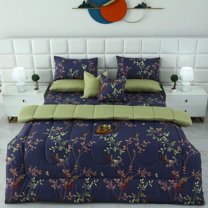 8 PCs Winter Razai Set-Retro Leaf Comforters Apricot